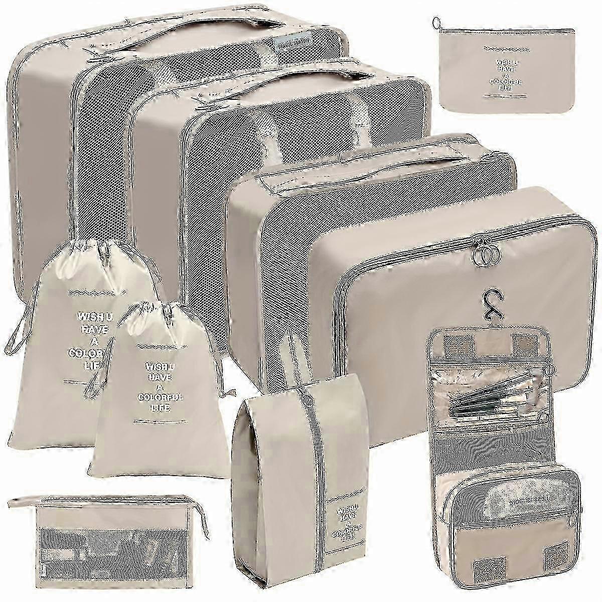 10 Set Packing Cubes For Suitcase, Lightweight Various Sizes Travel Organizers With Laundry Bag, Foldable Compression Storage