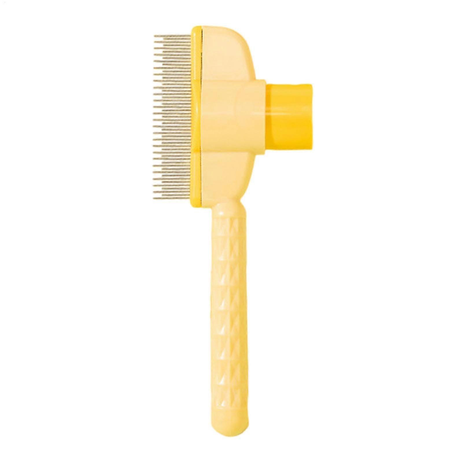 Cat Brush for Dandruff - Comb with Release Button for Dog Grooming and Pet Hair Removal, Yellow, 2-in-1 Design