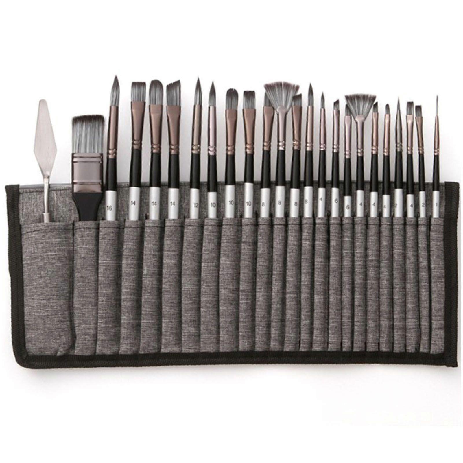 2025 Latest Model 24Pcs Oil Paint Brushes Gray Assorted Styles Different