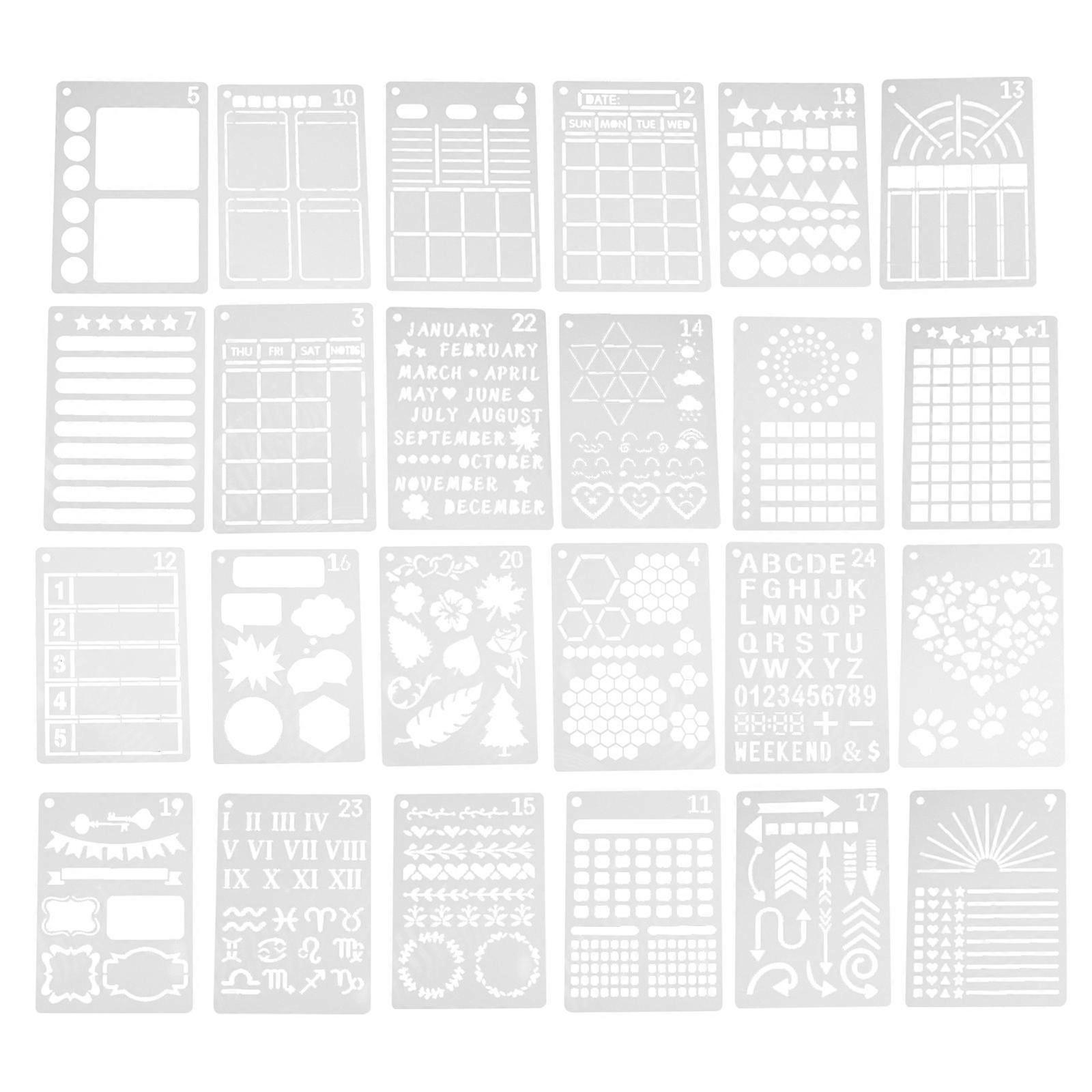24pcs Journal Stencils Painting Templates and Drawing Tools for Scrapbooking