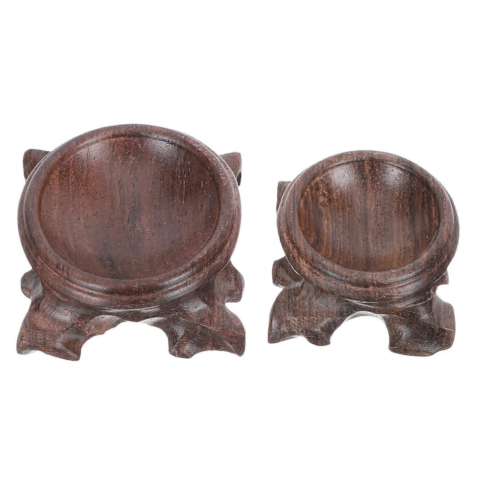 Wood Display Stand Quartz Balls Support Home Decoration Dark Red 4x4x2.5cm 2Pcs