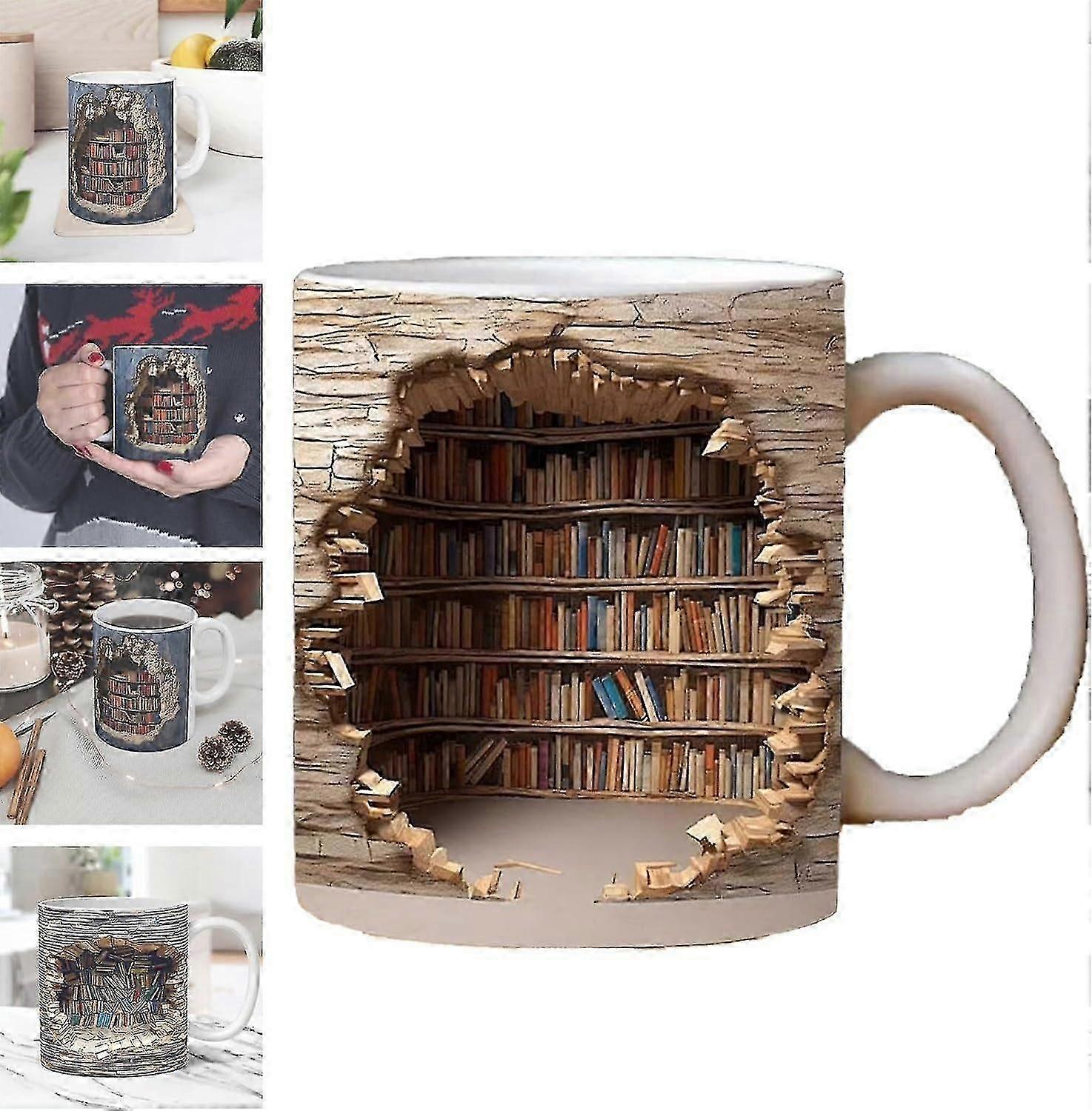 3d Bookshelf Mug,3d Effect Books Mugs, Creative Space Design Multi-purpose Mugs,coffee Mug Library Bookshelf Mug