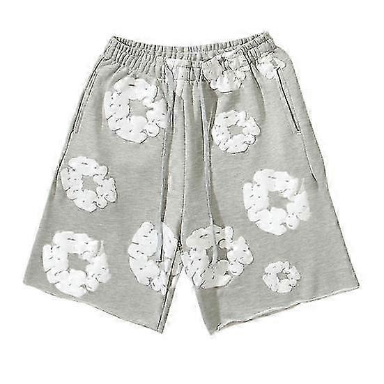 Summer Men Shorts With Flower Print Drawstring Elastic Waist Loose Pockets Pleated Design For Vacation Beach Sport Casual Wear