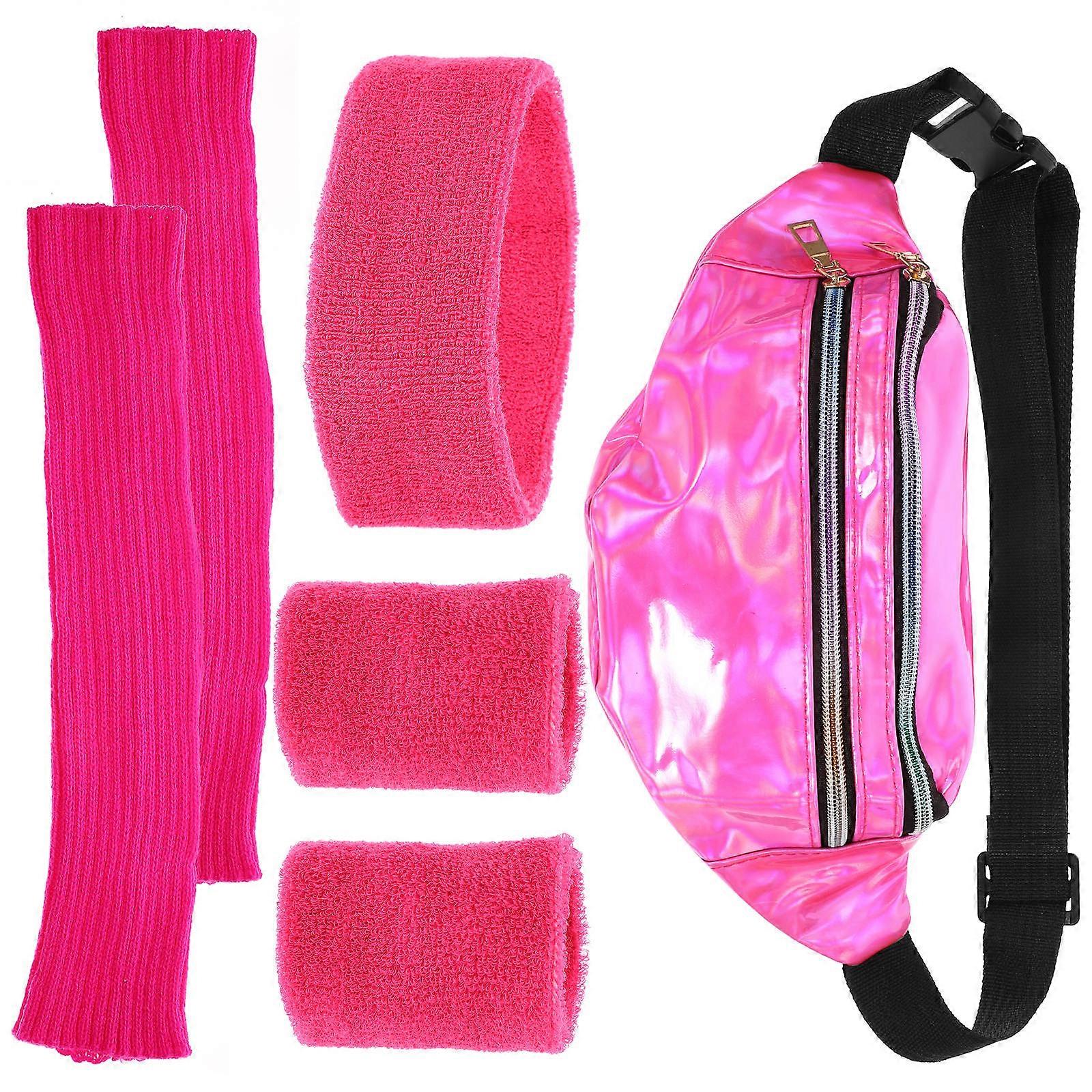 Athletic Wristbands Headband and Wristband Set for Women Rosy 1Set