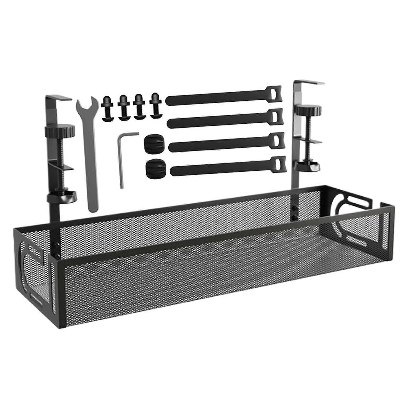 Cable Management Box Under Desk – Black Cord Organizer for Office Use, No Drill Cable Storage Solution, 16 x 6 x 4 Inches