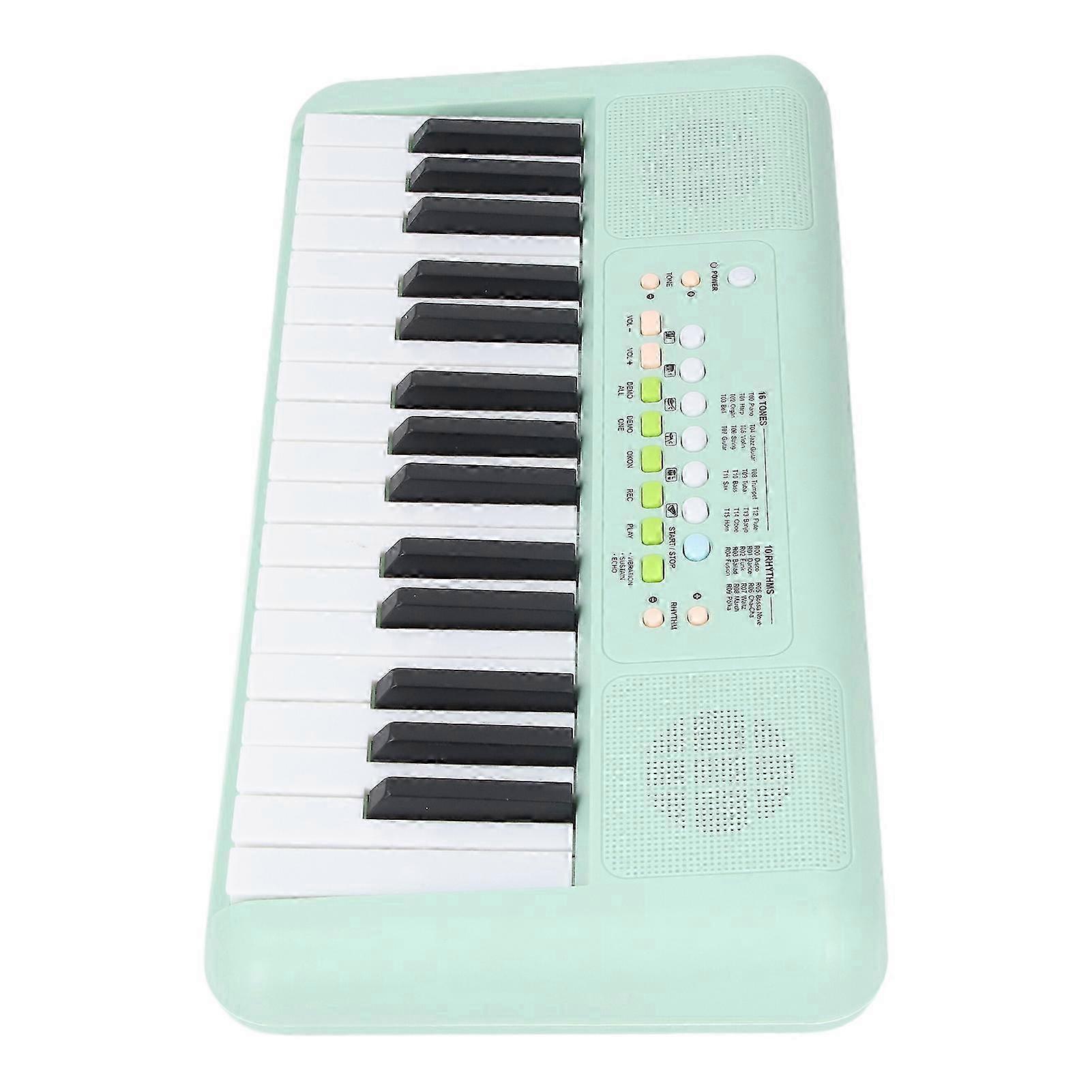 32-Key Electronic Keyboard with 16 Tones, 10 Rhythms & Effects - Avocado Green Piano with Microphone, Vibrato, Sustain & Echo Features
