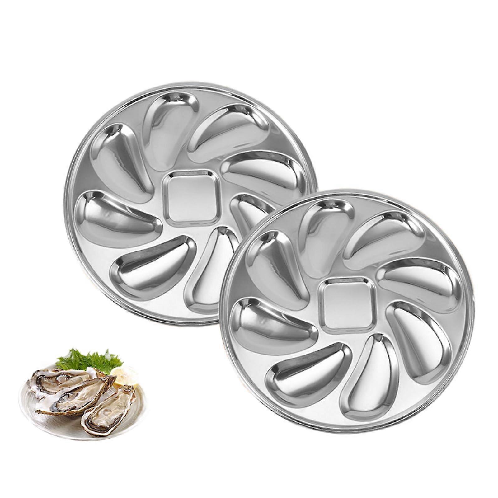 2er-Pack Austernteller, ovale Edelstahlplatte, Outset Austerntablett, Austern-Serviertablett für Home Restaurant BBQ