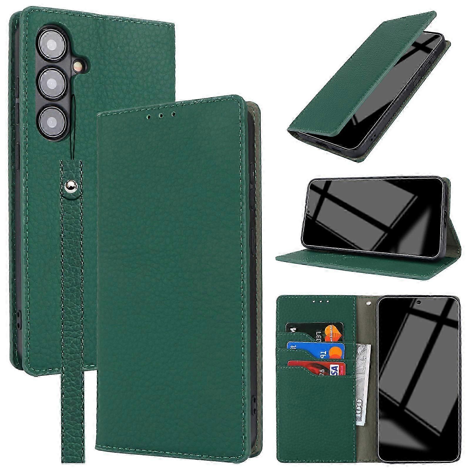 Para Samsung Galaxy S24 Wallet Case com suporte de cartão de crédito de bloqueio RFID, PU Leather Flip Kickstand Capa protetora à prova de choque