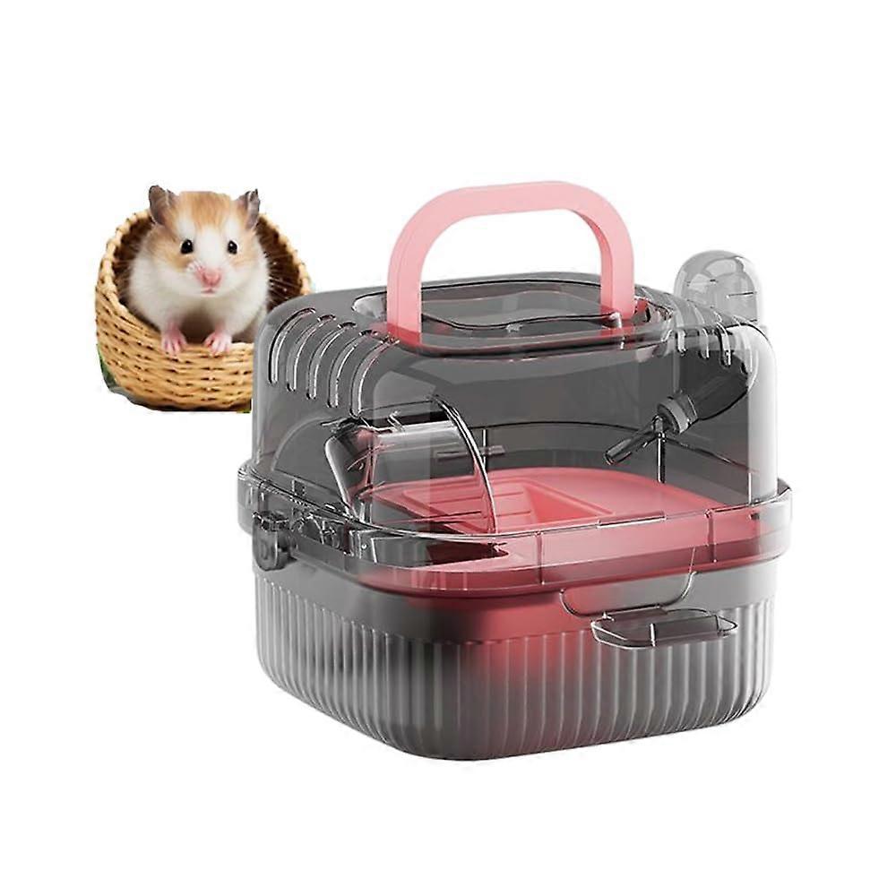 Hamster Transport Box Acrylic Guinea Pig Carrier with Ventilation, Large Mouse Cage for Hamsters, Mice & Rabbits (Pink)