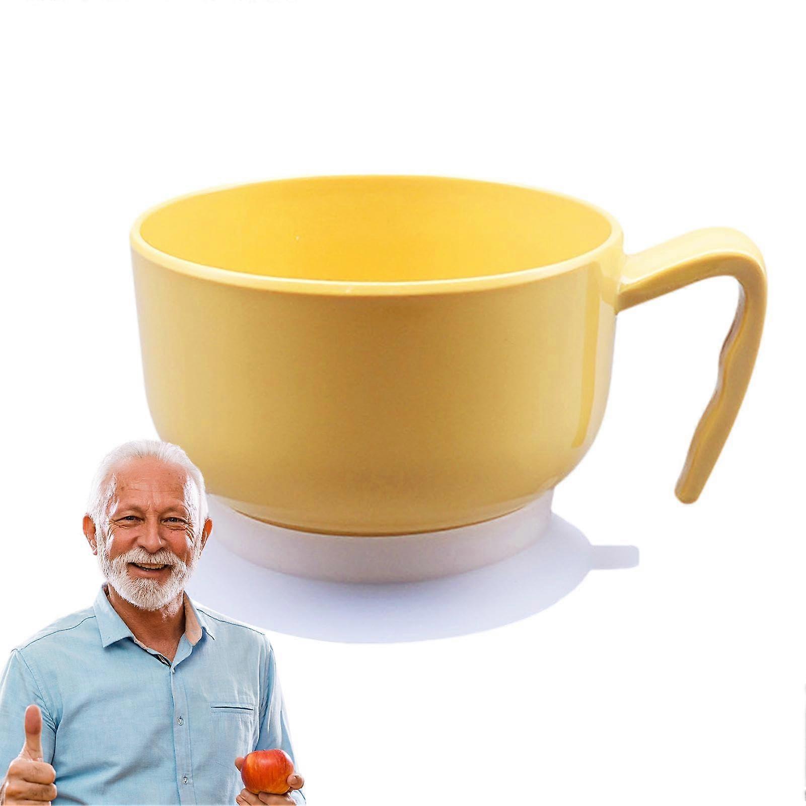 Rice Bowl Container with Suction Cup, Yellow Self Feeding Soup Bowls, Food Grade Dishwasher Safe Tableware, Non-Slip Design