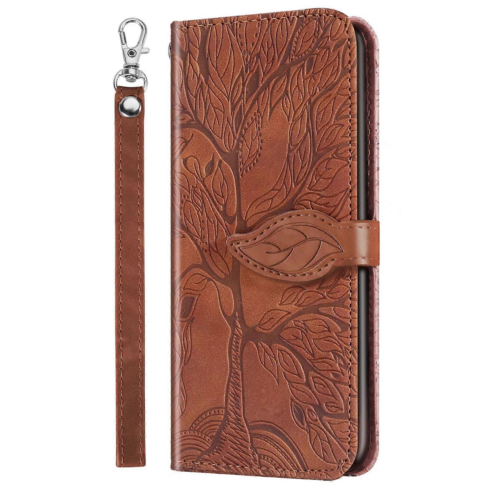 Embossed Leather Case for Xiaomi Redmi 12C, Brown Wallet Flip Case with Card Slots, Protective Book Style Cover