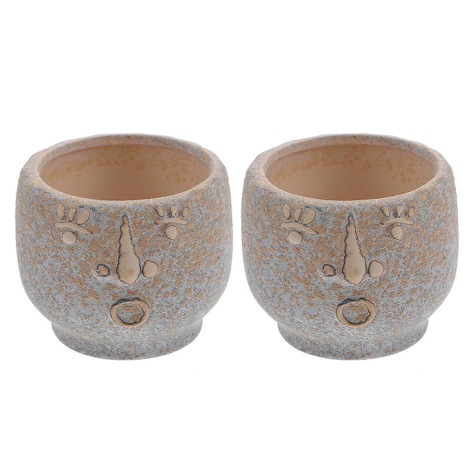 Ceramic Flowerpot Planting Container Grey Round Abstract Art Balcony Decoration 2Pack