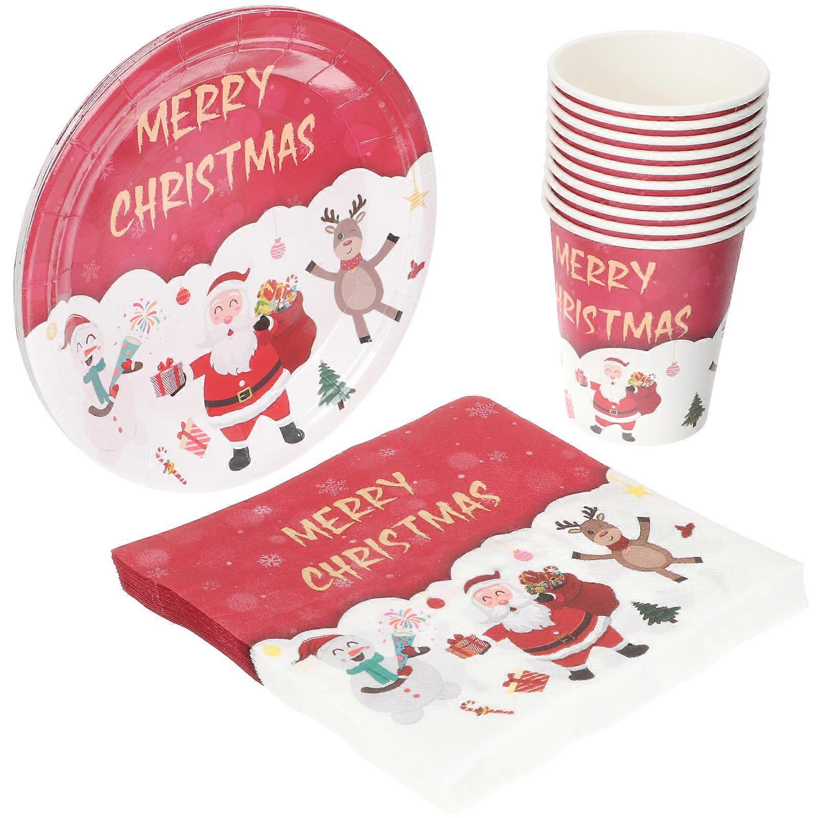 Holiday Dessert Plates Christmas Party Tableware Set Elegant Design Red 1Set