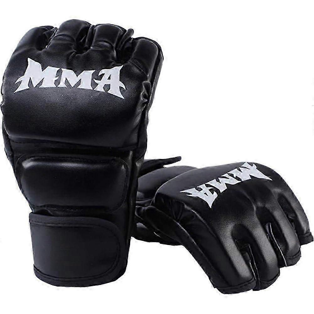 Leder MMA Sparring Handschuhe für Erwachsene, Halbfinger Boxhandschuhe, Thai Trainingsgeräte in schwarz für Kampf & Kampfsport