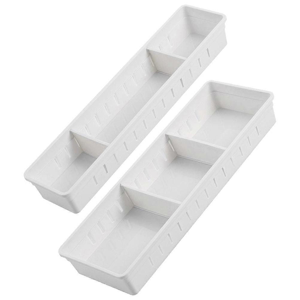 White PP Storage Boxes with Movable Partitions for Drawer Organization 2pcs Set
