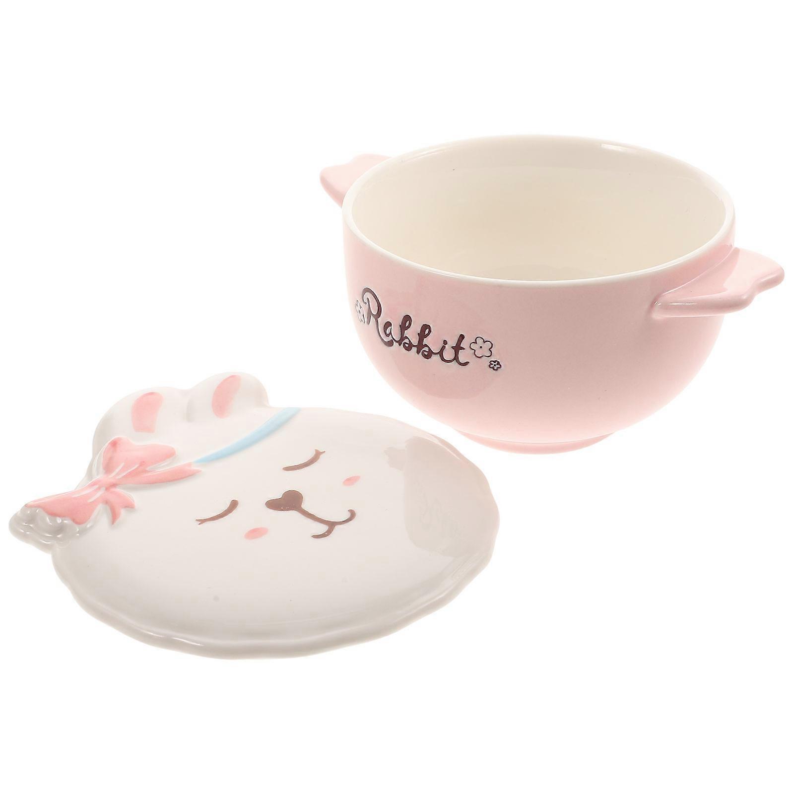 Pink Ceramic Soup Bowl with Handles Heat Resistant HighClass Material for Home Use 20 oz