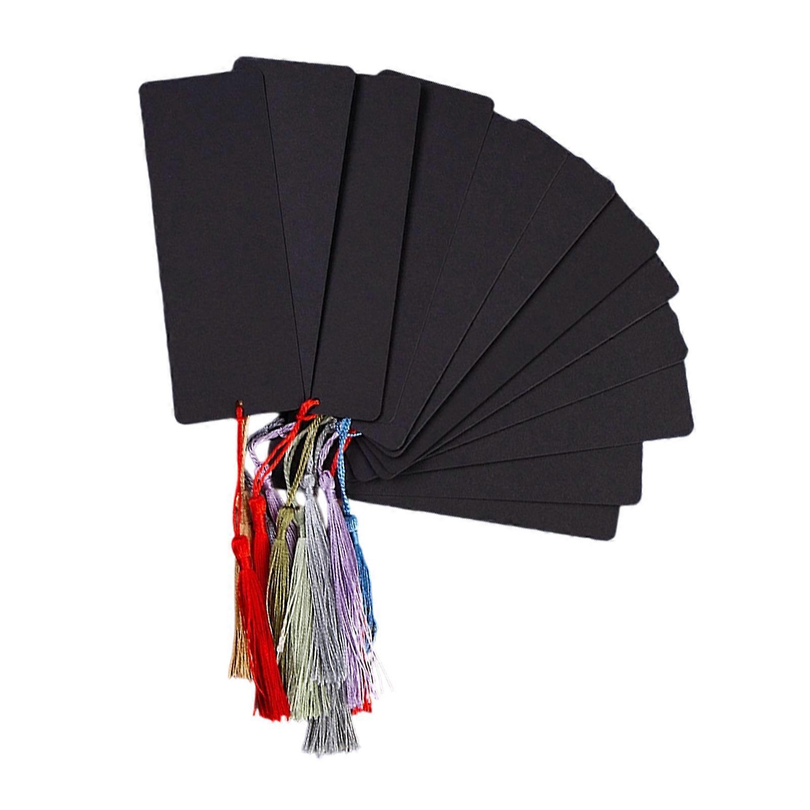 60 Pcs/Set Paper Bookmarks with Colourful Tassels Handmade Blank Bookmarks Paper Bookmarks Crafts Aesthetic Bookmarks Black