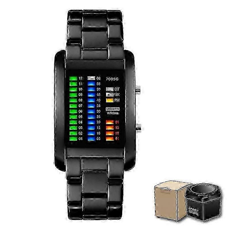 Binary Watch Resistant Watches Men 3atm Waterproof Alarm Chrono Rectangle Dial Canlender Black Light Tough Structure