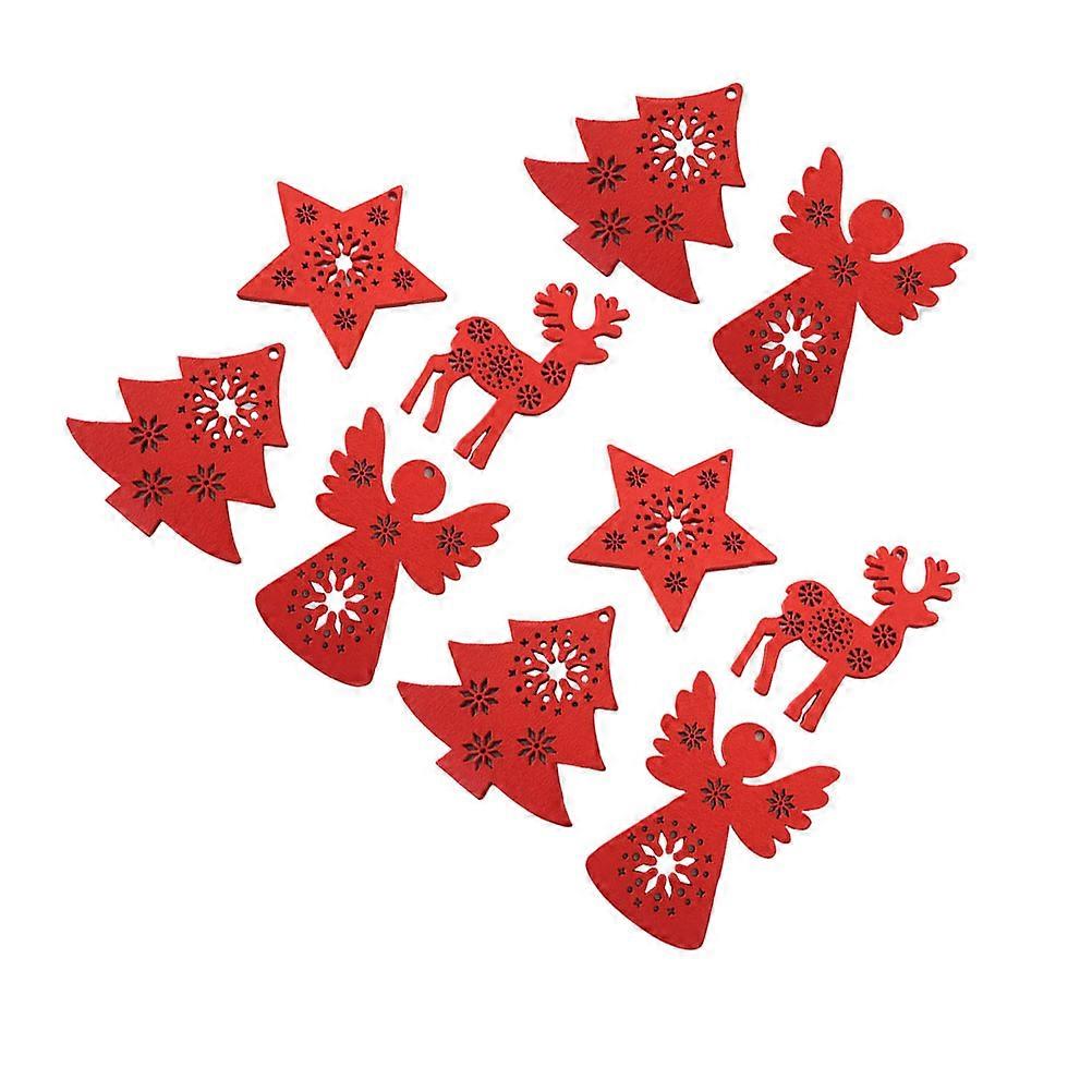 Red Wooden Christmas Tree Pendant Square Shape Random Style Hanging Decoration 20Pcs