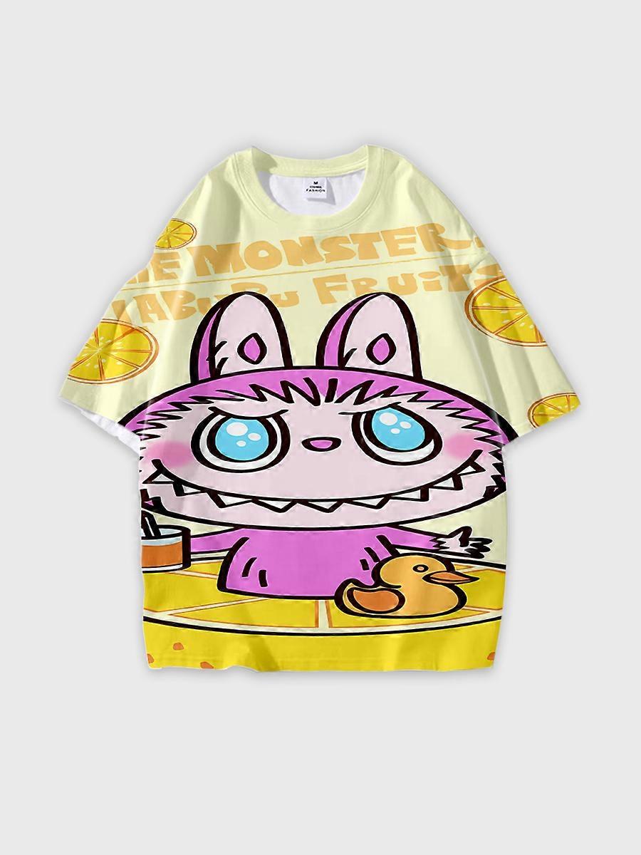 T-shirt round neck Pattern loose short sleeve K754