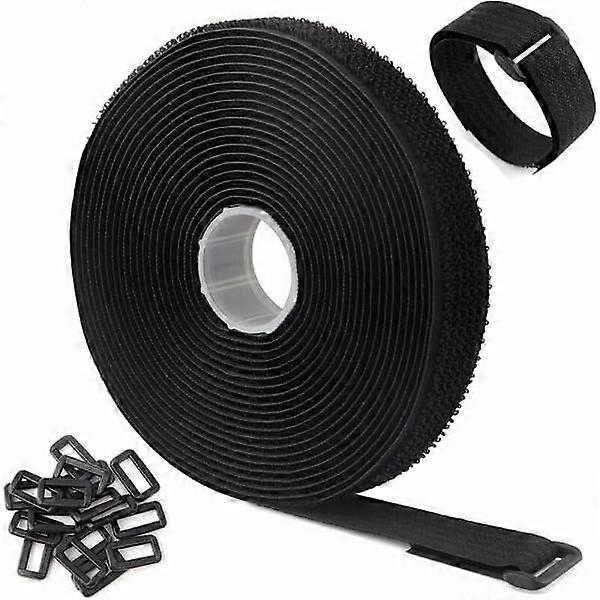 5m Adjustable Cable Ties with 25 Loops, Black Reusable Cable Ties, Hook and Loop Straps for Cable Management