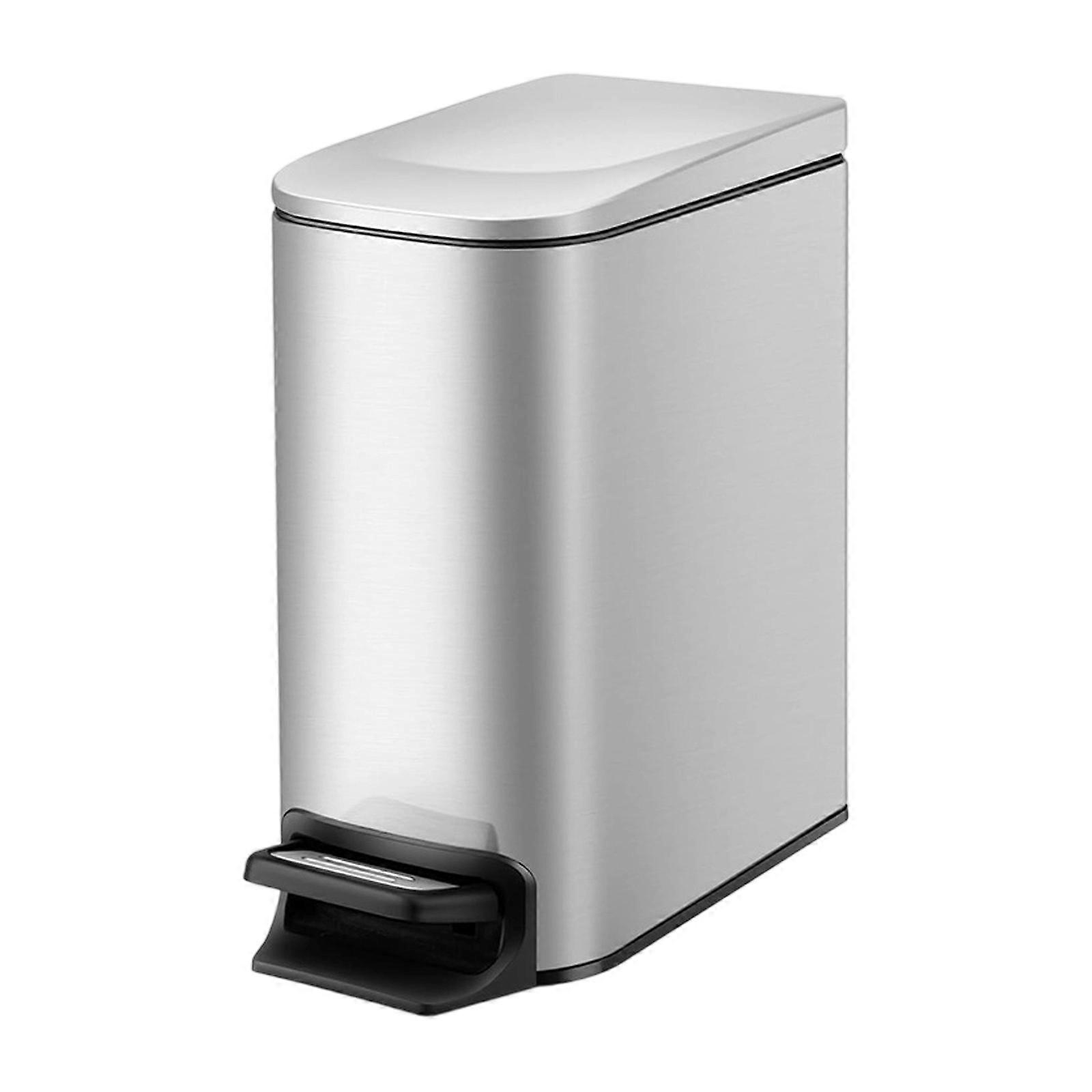 Space Saving 6L Trash Can With Quiet Slow Closing Mechanism Foot Pedal Garbage Bin Container For Bathrooms Tight Area Sand silver