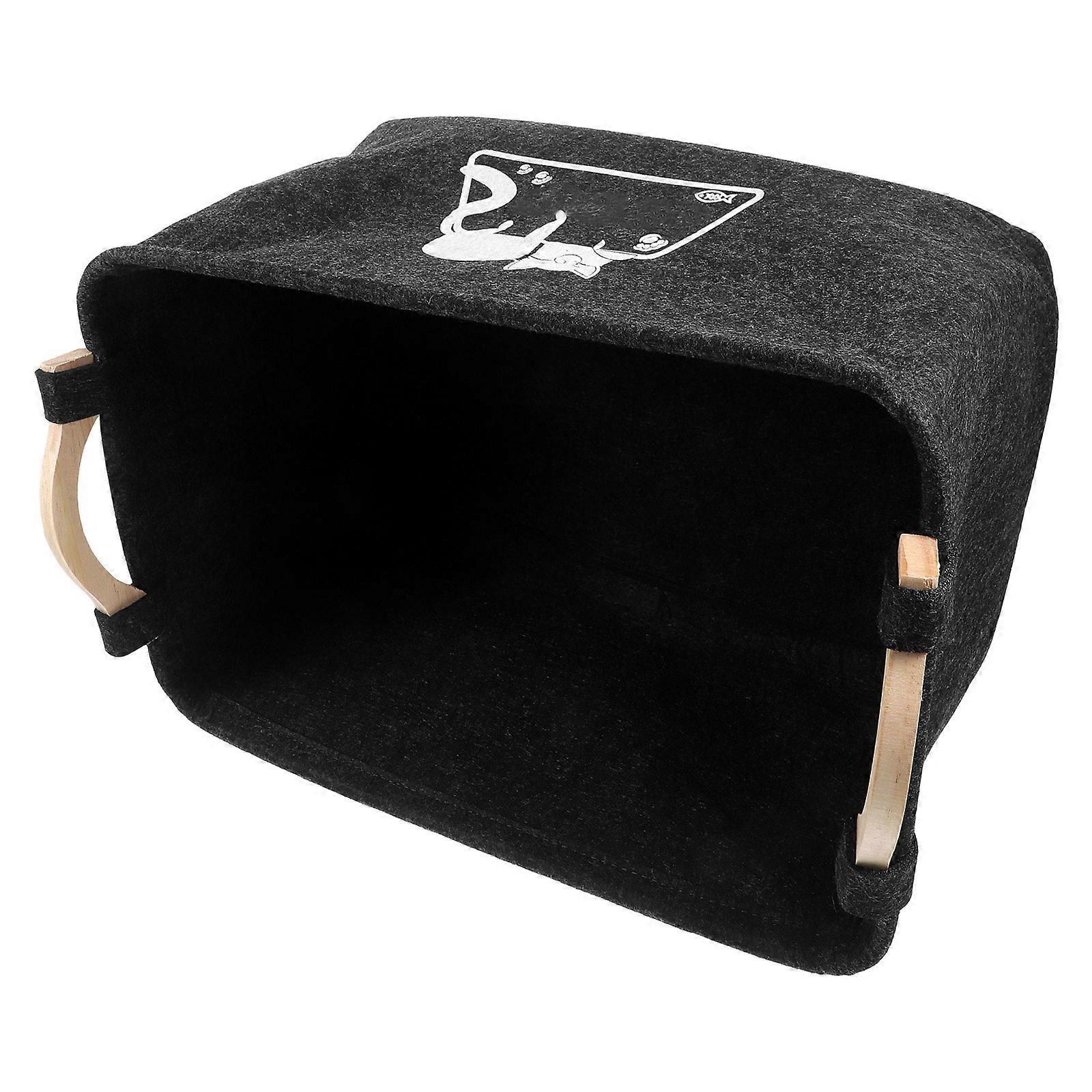 Felt Dog Toy Storage Solution With Wooden Handles Ideal For Living Room And Pet Play Area In Black 1Pcs