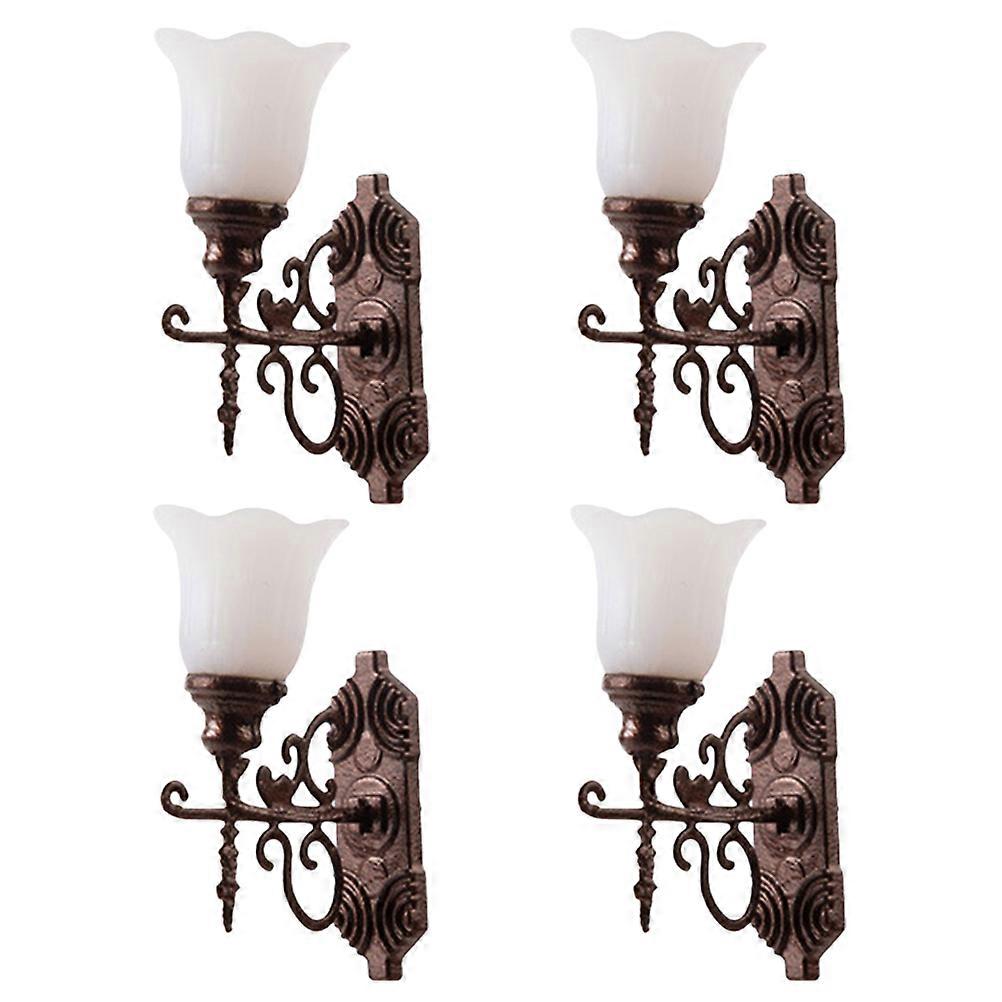 4pcs Mini Wall Lamp, Tiny LED Light for Dollhouse & Micro Landscape, Realistic Bronze Finish, White Light for Miniature Enthusiasts