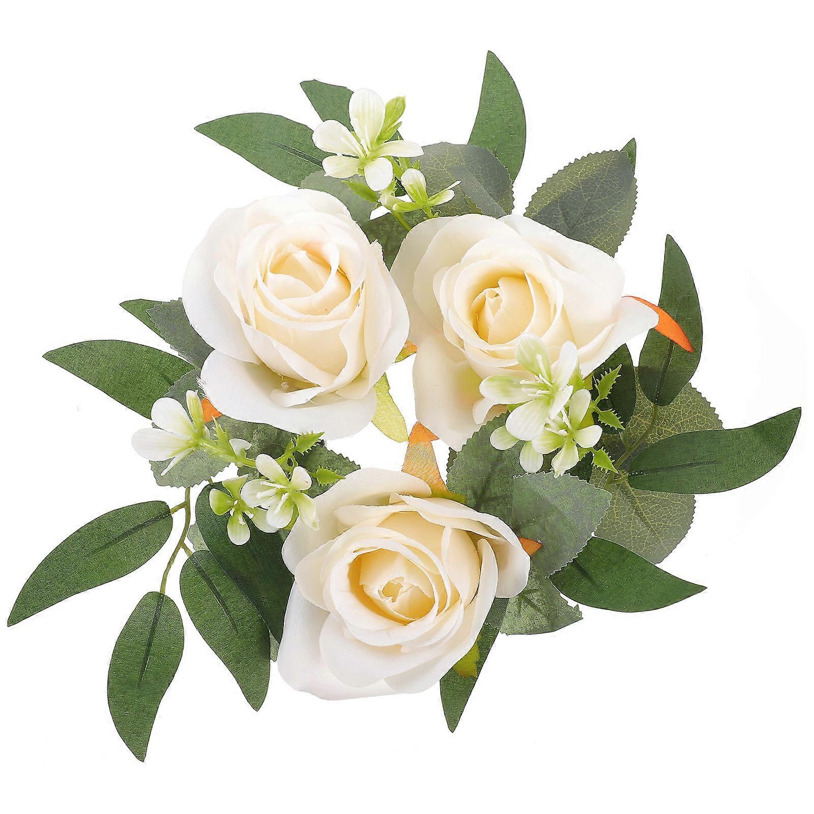 Light Yellow Artificial Flower Candle Wreath Suitable For Window Display And Tabletop Decoration 1Pcs