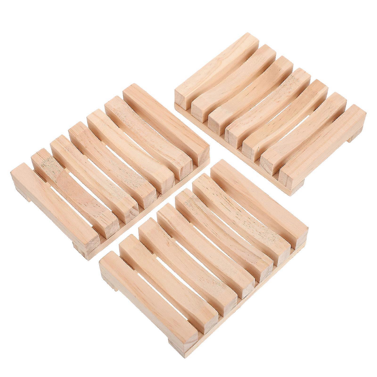 Khaki Plastic Wood Soap Tray for Bathroom and Kitchen Storage Drain Soap Rack 3pcs