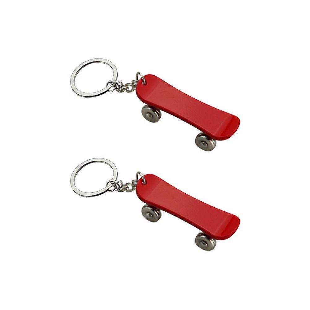 Metal Skateboard Keychain Set of 2 Durable Red Key Holder for Car Bag Decoration, Creative Hanging Accessory for Birthdays