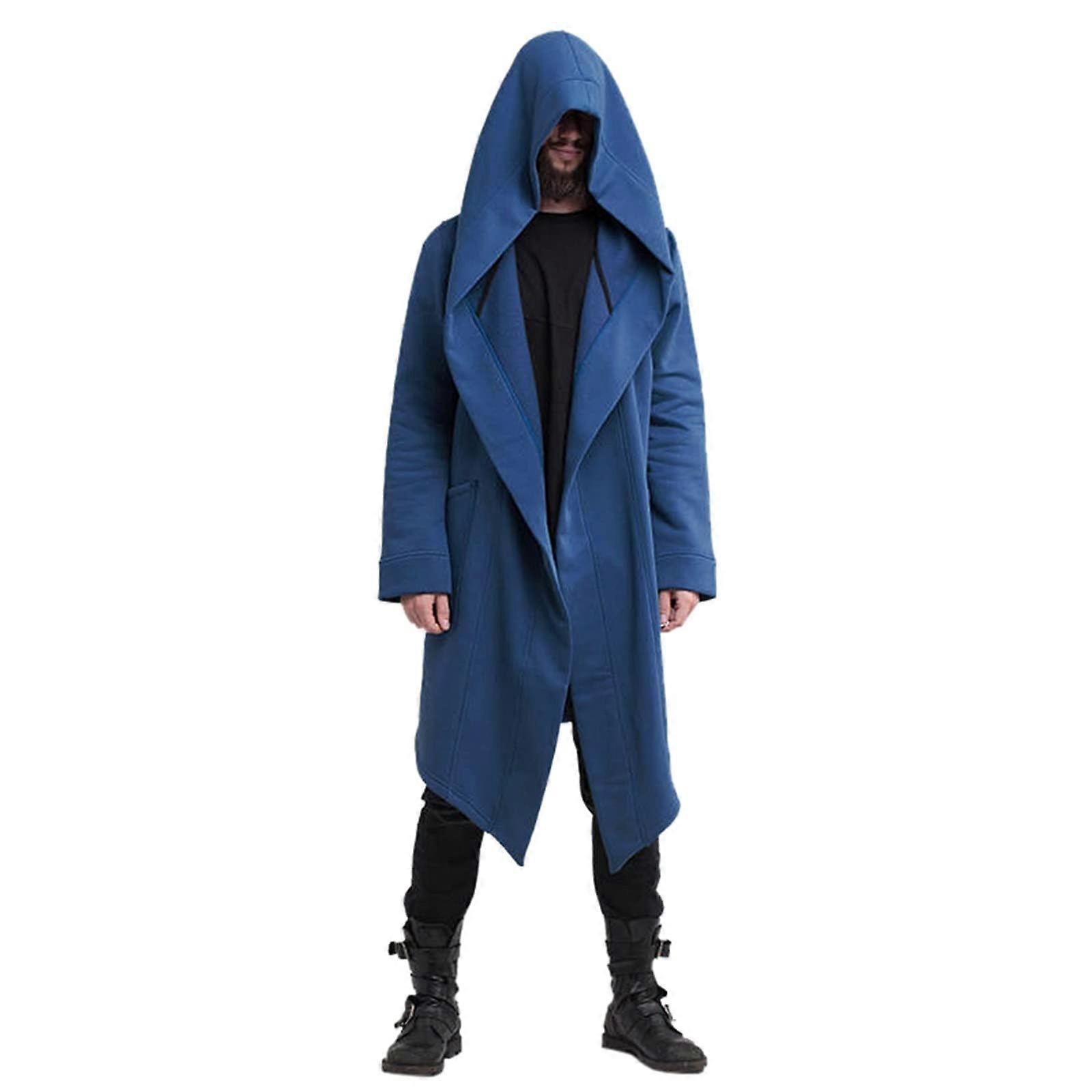 Men's Long Cardigan Open Edge Slim Fit Cotton Coat With Hood Open-Front Winter Jacket With Side Pockets Blau 3XL