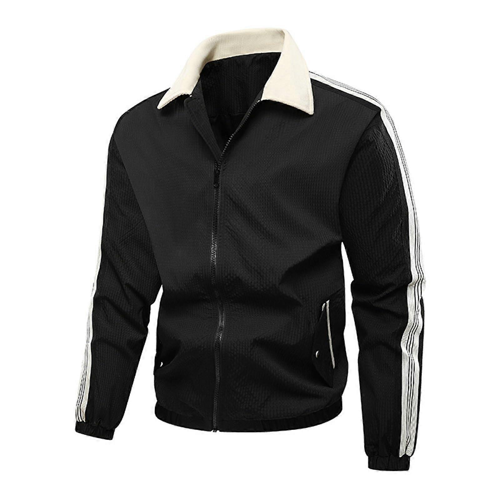 Bomber Jacket Men's Blouson Stand-Up Collar Waffle Texture Lightweight Summer Flight Jacket 4XL Black