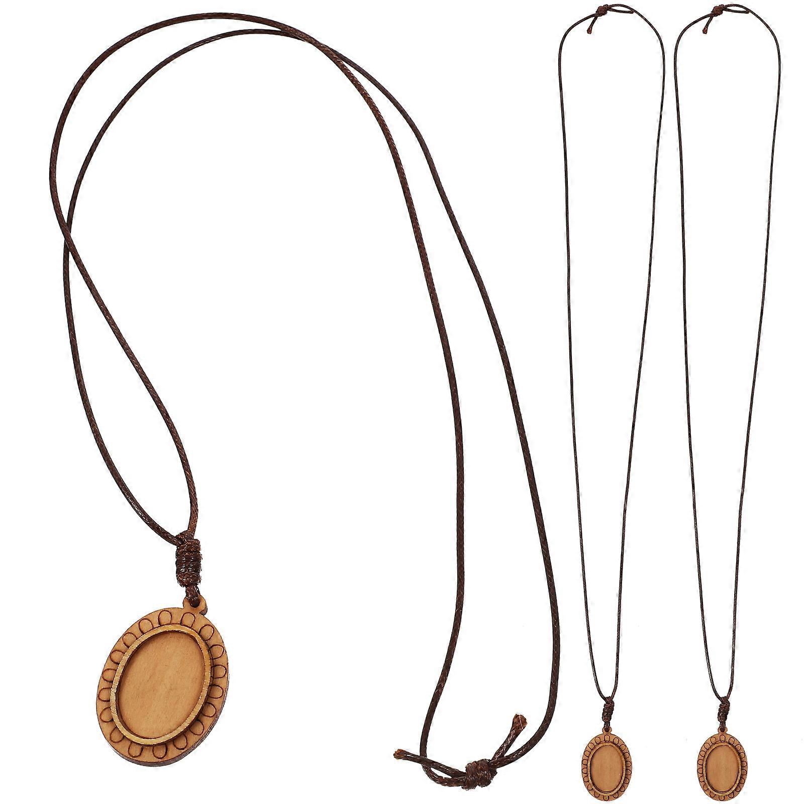3Pcs Light Brown Wooden Bezels For DIY Jewelry Findings 4X2.8cm Vintage Style With Rope