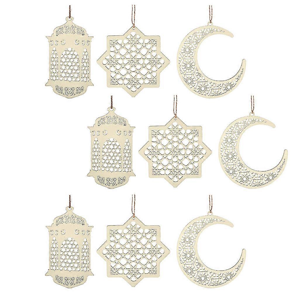 9Pcs Wooden Eid Decorations Hollow Design Perfect For Home And Garden Decoration During Eid Ramadan