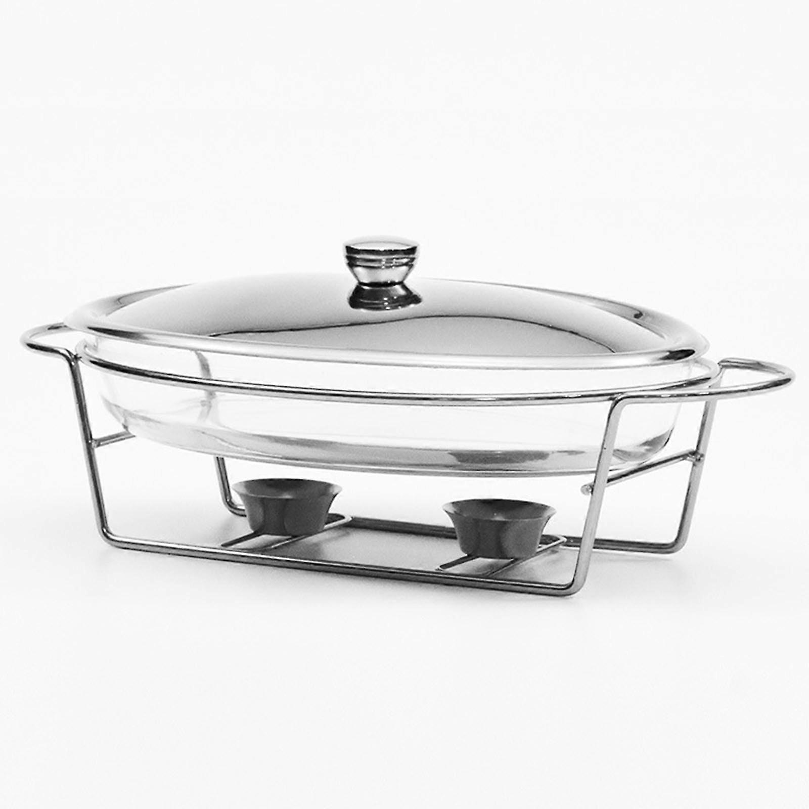 3L Ovale Scaldavivande Buffet Scaldavivande Vassoio in vetro in acciaio inox Hot Pot per matrimoni Catering Feste, argento