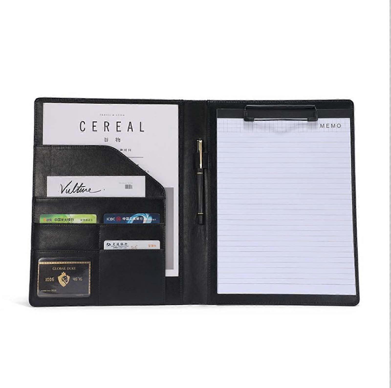 Refillable Notepad Pages A4 Conference Folder for Men Women Business Organizer with Pen Holder Card Holder Black