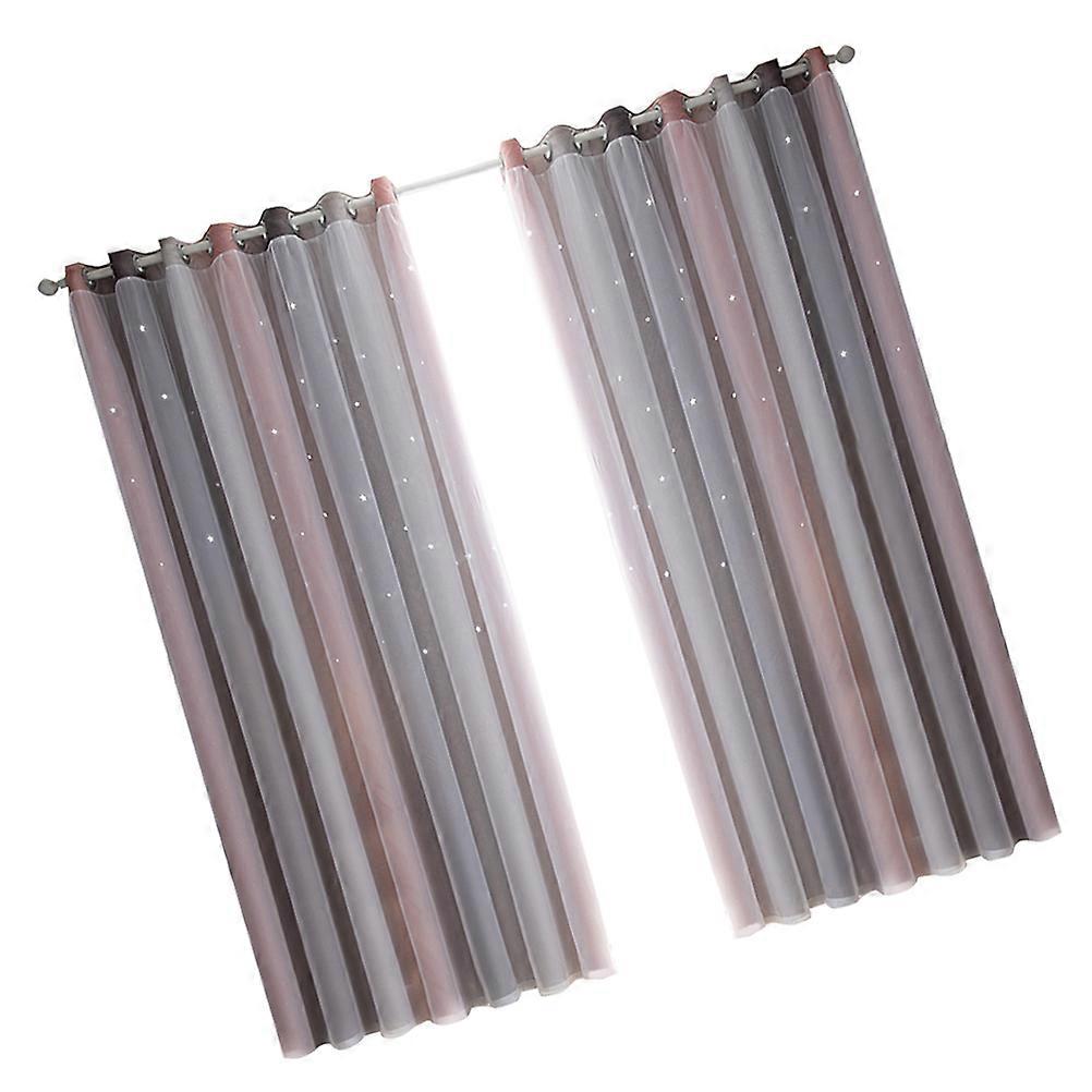 Stylish Double-Layer Gradient Window Curtains In Grey Color For Living Room And Bedroom Sunshade 2Pcs
