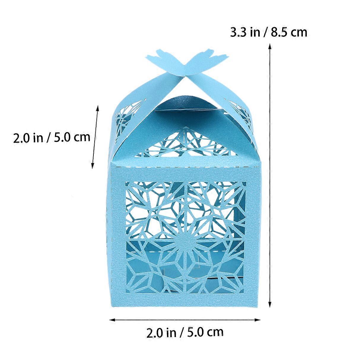 50pcs Blue Paper Wedding Favor Boxes for Candy Gifts Easy Assemble Hollow Out Design
