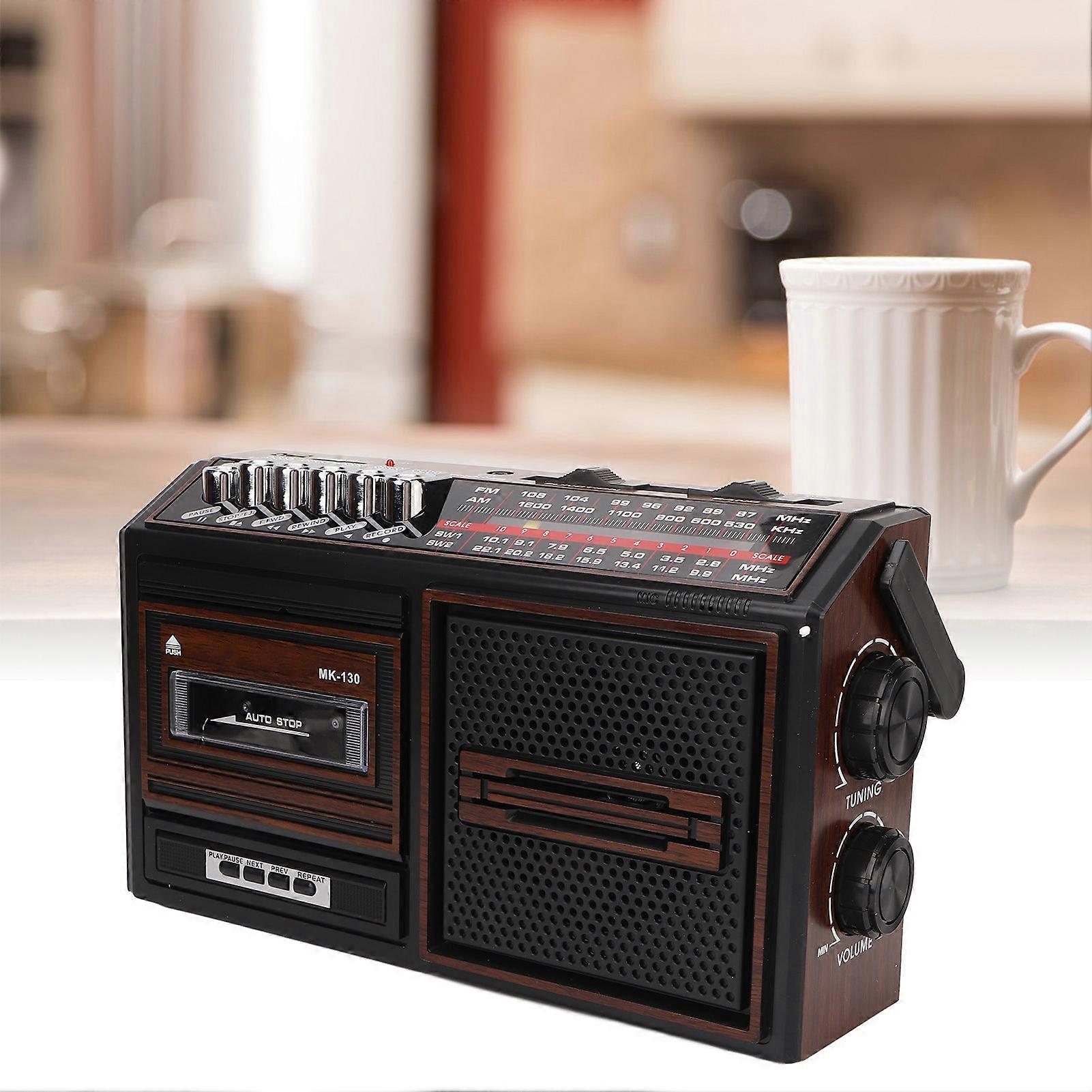 Cassette Player Recorder Full Band Noiseless Plug in Card AM FM Portable Radio for Elderly Children Brown EU Plug 220V