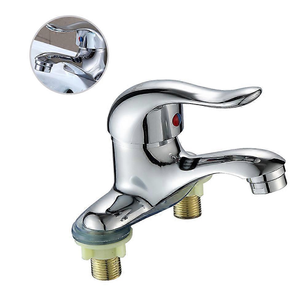 صنبور مزدوج الثقب صنبور الماء البارد الساخن لحوض المطبخ المرحاض للحمام (فضي)