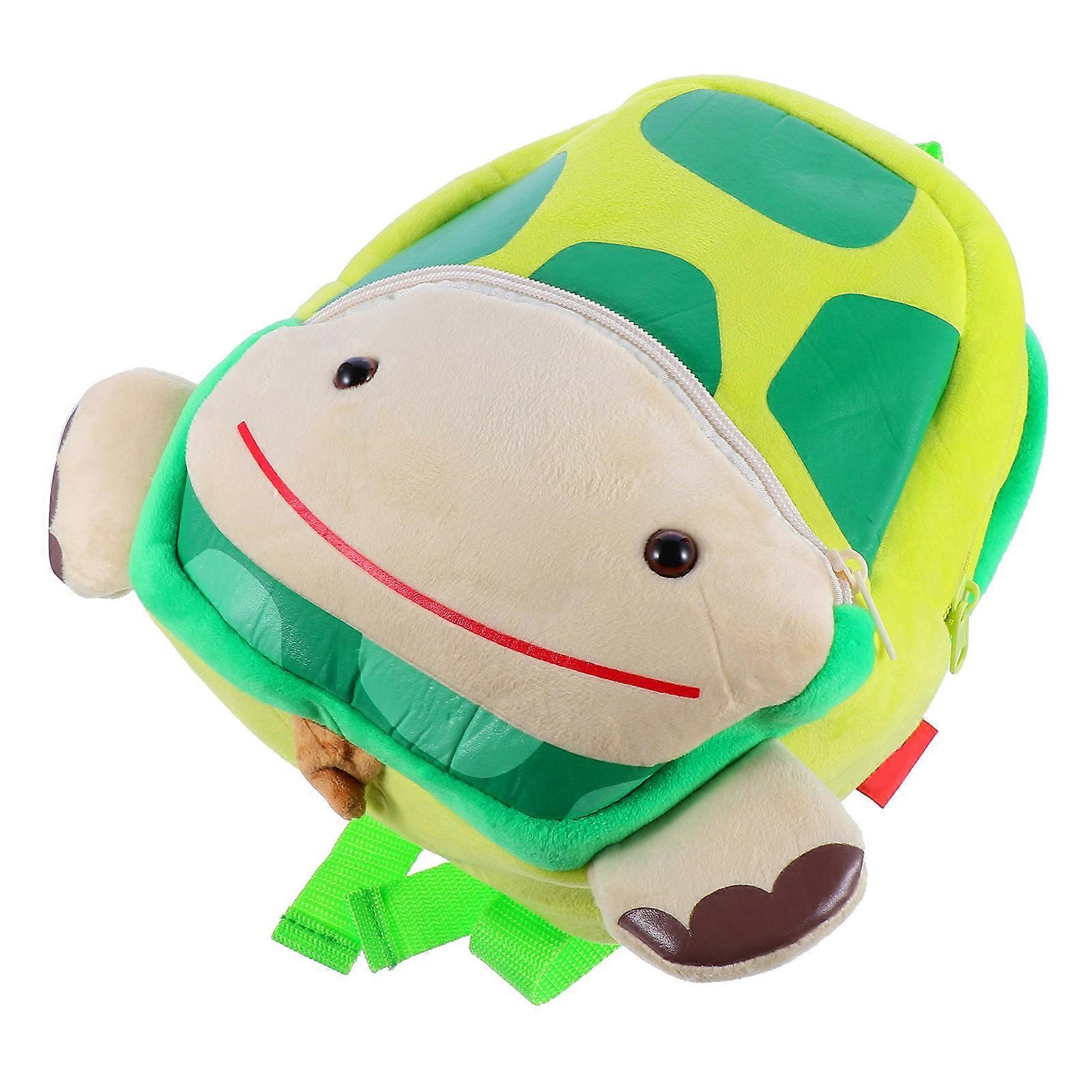 Children's Backpack Plush Turtle Shape Kindergarten Use Green for Storage 1Pack