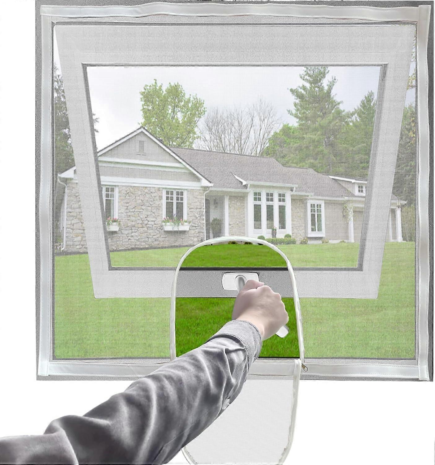 Adjustable Window Screen Set, 120 x 120 cm, white fiberglass mesh with zipper opening, DIY replacement for windows and doors