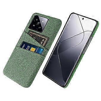 Suitable for Xiaomi 14 Hard PC + Cloth Phone Case Shockproof Protective Case with Dual Card Holder - Green (Green)