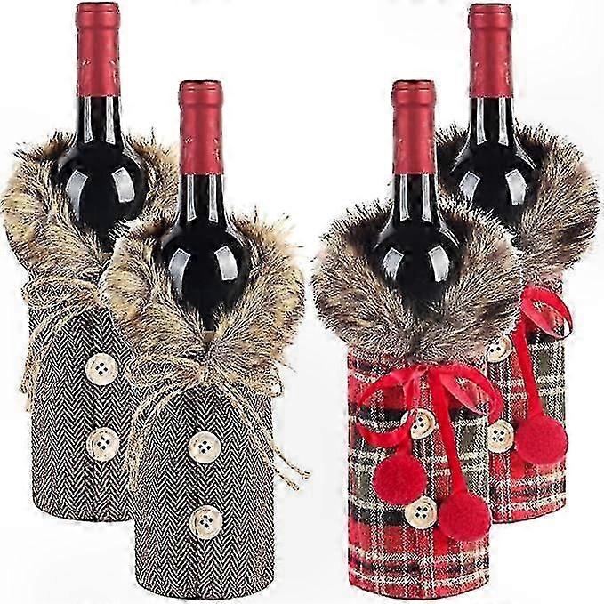 4 قطع زجاجة نبيذ عيد الميلاد يغطي منقوشة النبيذ زجاجة الملابس