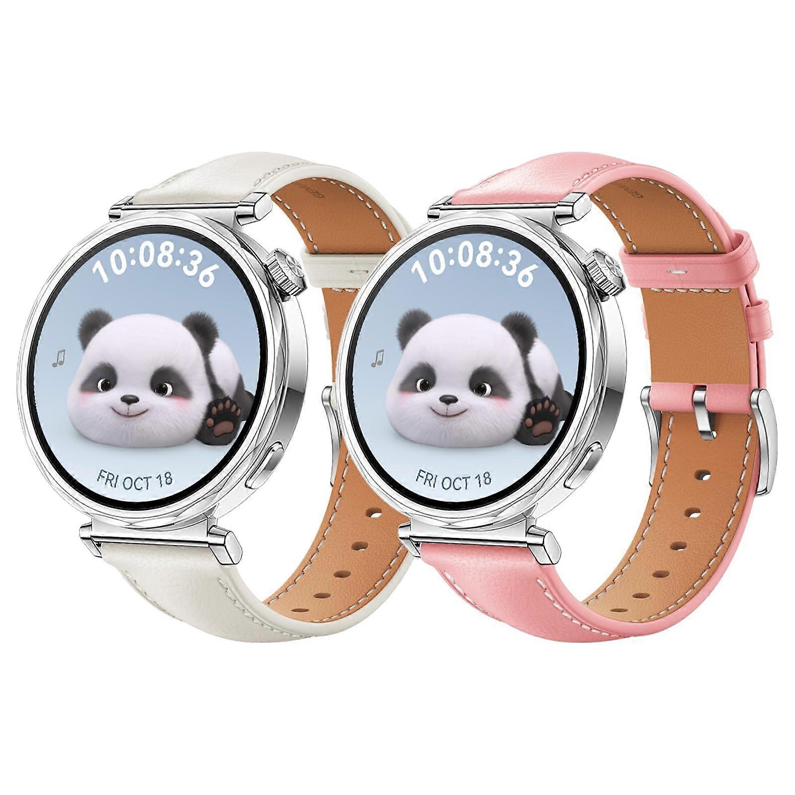 18 mm Leather Strap Compatible With Huawei Watch GT5 41 mm Leather Replacement Adjustable Unisex X-Off White+Pink