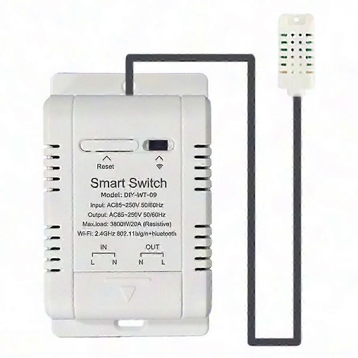 WiFi Temperature Humidity Switch 20A with Sensor Probe for Greenhouse Monitoring