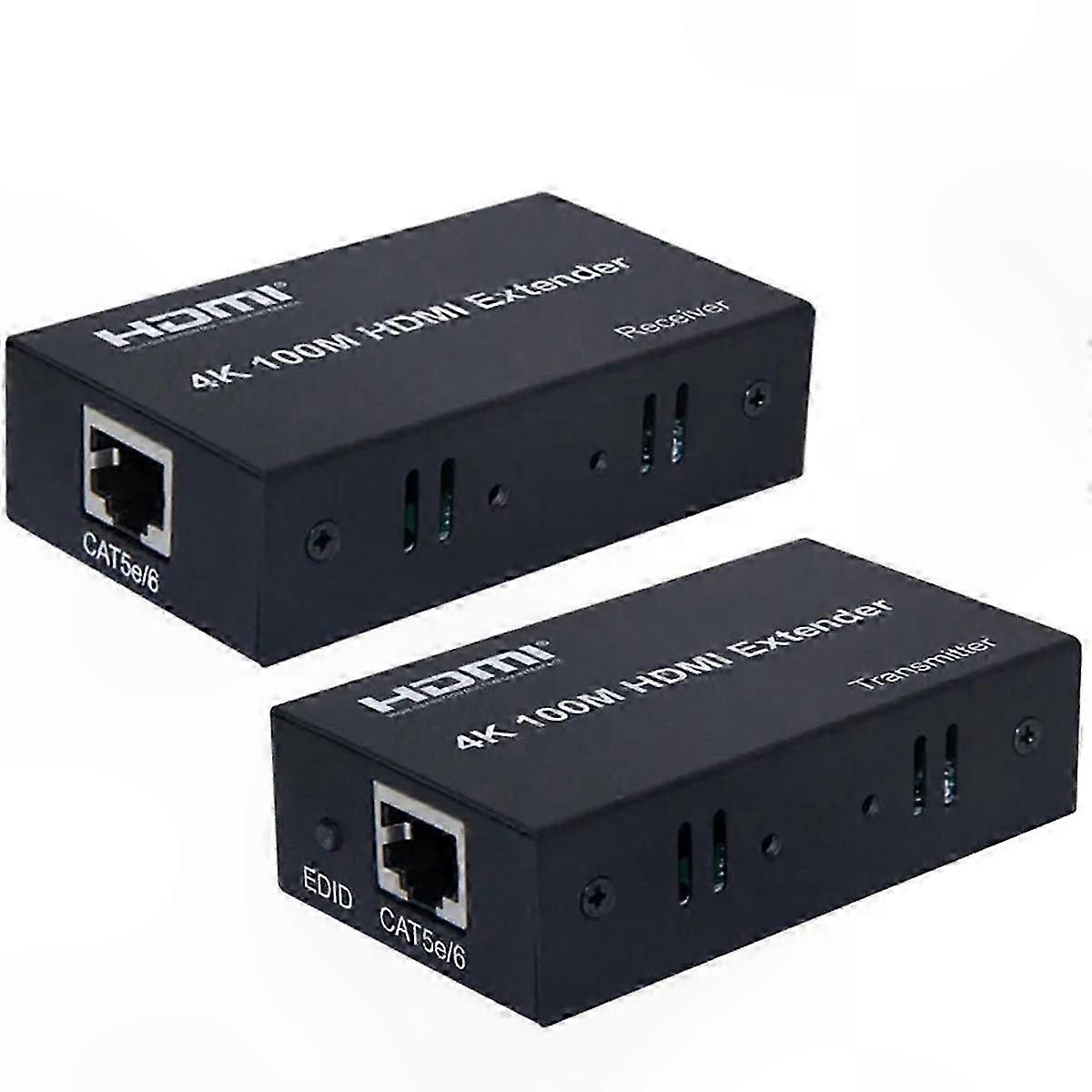 4K 100M Ethernet Extender Kit with RJ45 Transmitter and Receiver EU Plug Converter