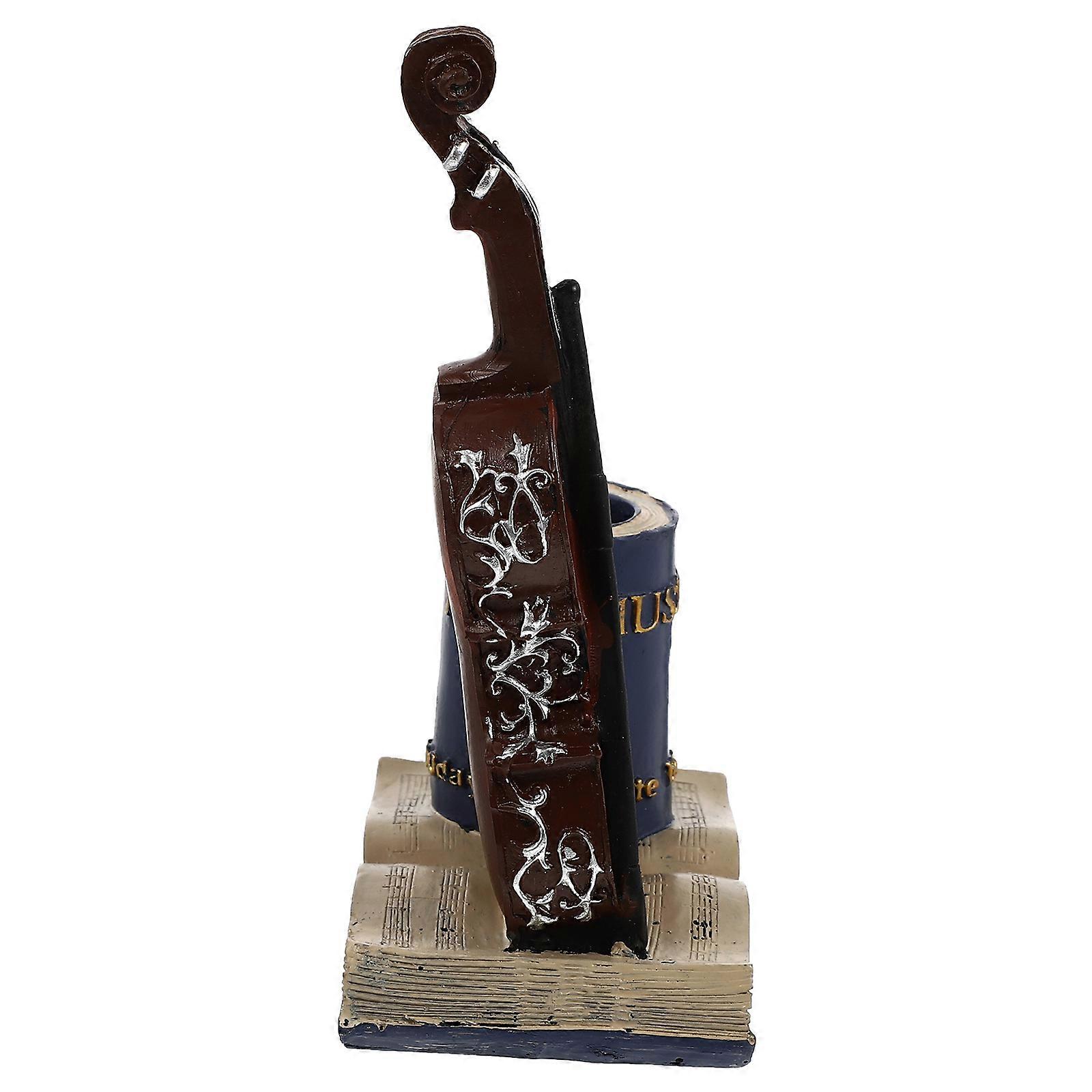 Vintage Resin Violin Pen Holder Desktop Organizer for Makeup, Pens, Pencils – Unique Creative Office & Study Home Decor