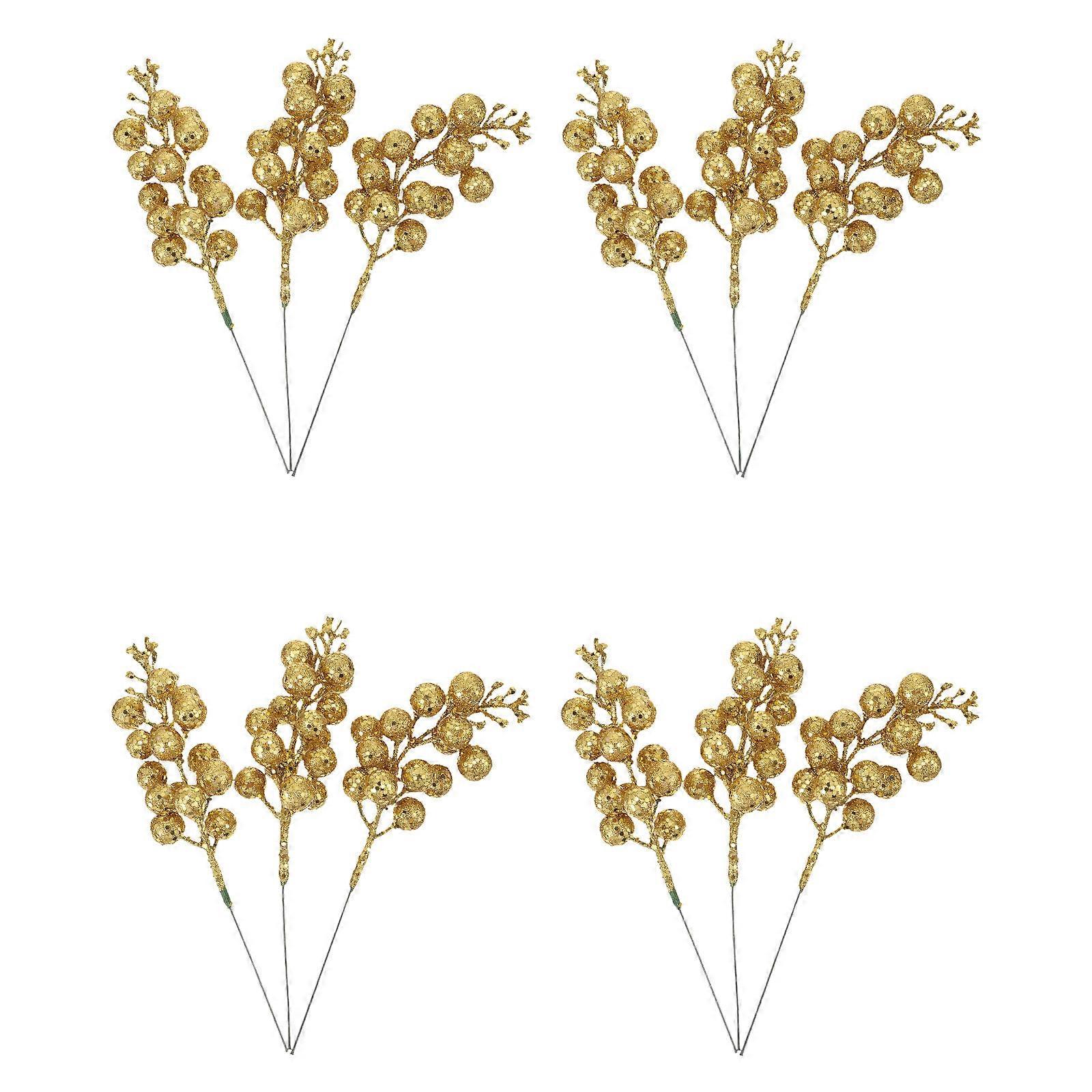 Faux Berry Garland Decor Christmas Party Garland Making Accessories Golden Plastic Foam 12Pcs Set